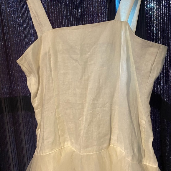 Linen-Tooling Dress,Two pieces-Off White/Blk waist - Picture 2 of 7